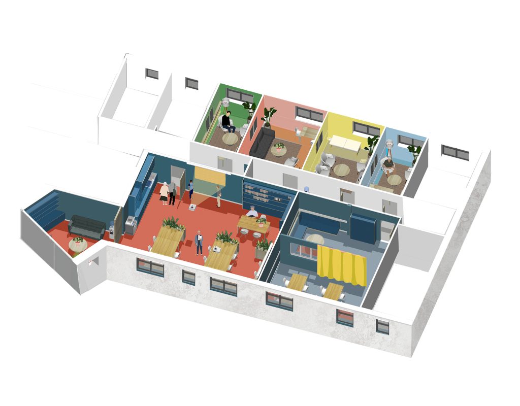 Social prescribing hub LIverpool- different rooms form different purposes are flexible enough to accommodate the changing needs of its users