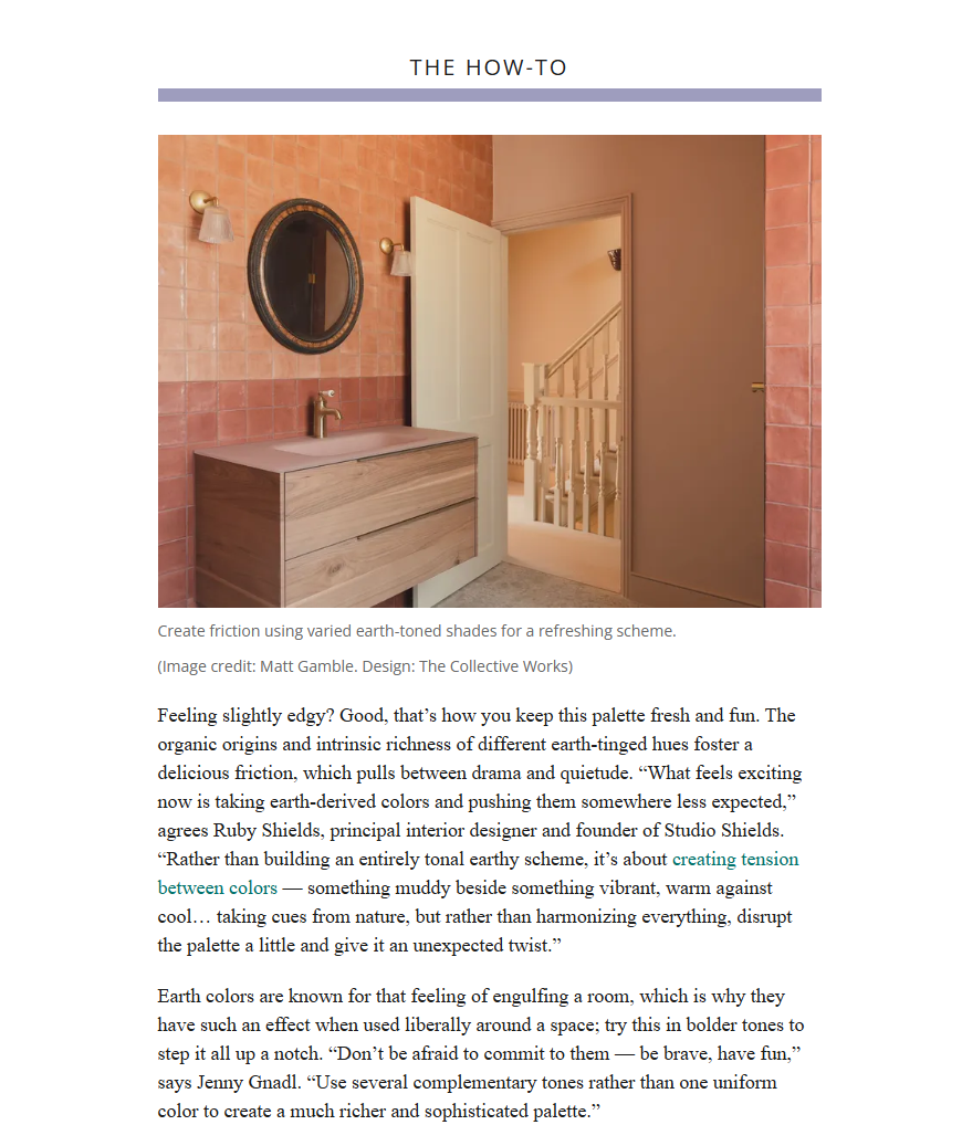 Press clipping from Living etc magazine, showing a stylish bathroom in earth tones